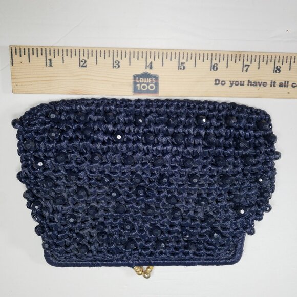 Styled by Simon Bag Navy Beaded Clutch Purse Evening Made in Italy Vintage - Picture 5 of 6